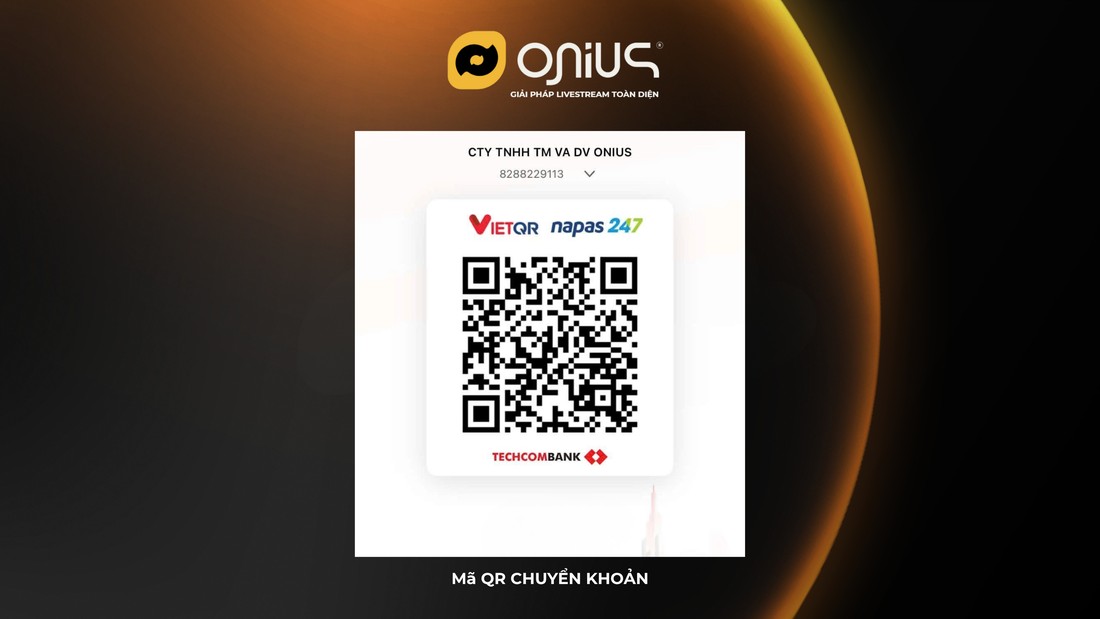 Mã QR chuyển khoản Techcombank ONIUS — STK 8288229113